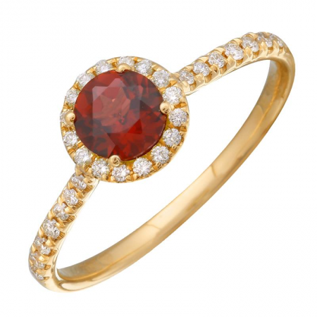 Bague or jaune, grenat 64 pts, 17 pts dia tot