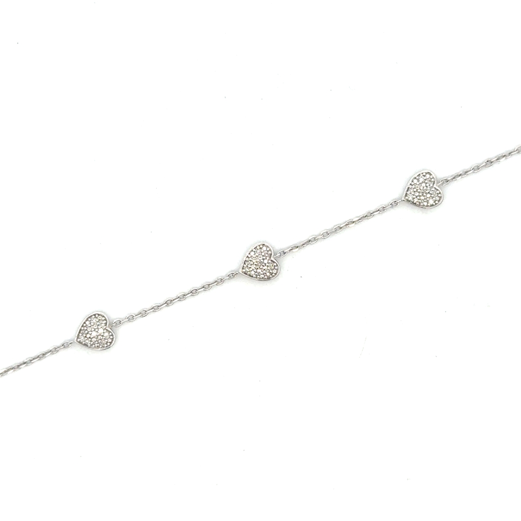 Bracelet coeurs, or blanc 10 carats, 15 points de diamant total