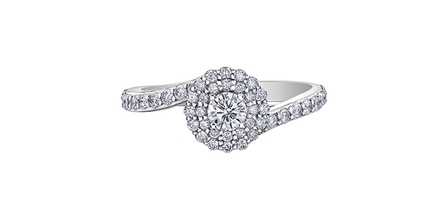 Bague or blanc 14 carats, 75 points de diamant canadien total, IMP1/G, certificat - 30478WG-75 - Corona