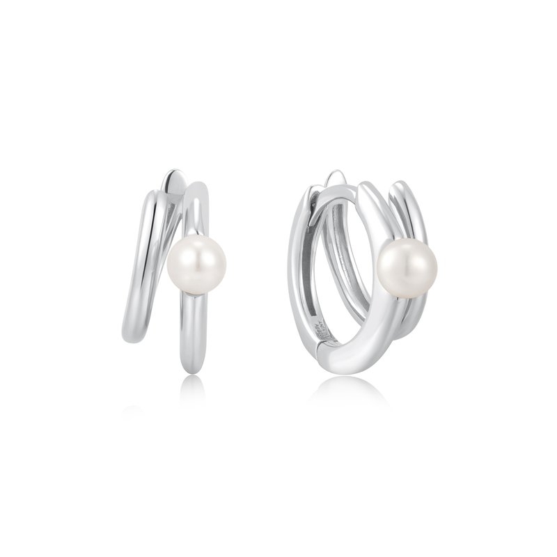 Anneaux de type huggies argent rhodié, perles d'eau douce - E058-02H - Ania Haie