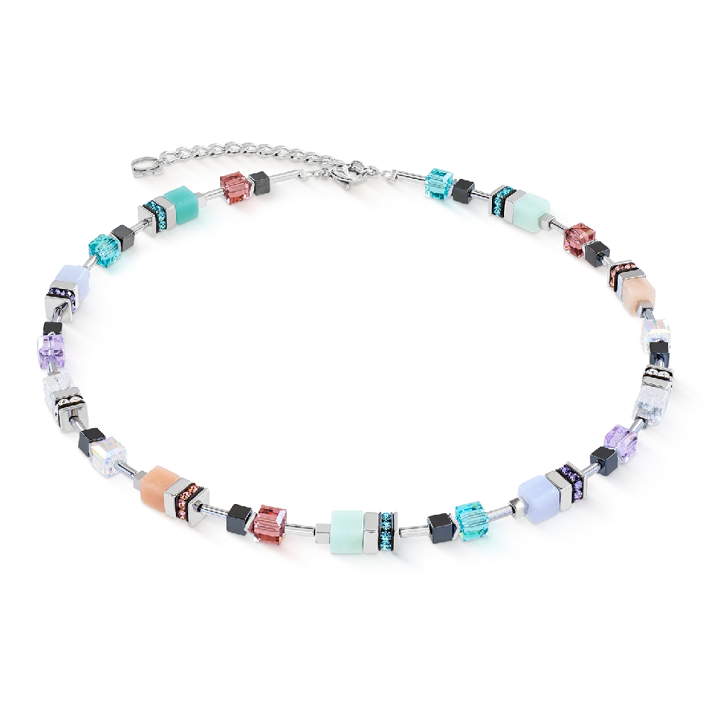 Collier GeoCube, acier inoxydable, verre, cristaux