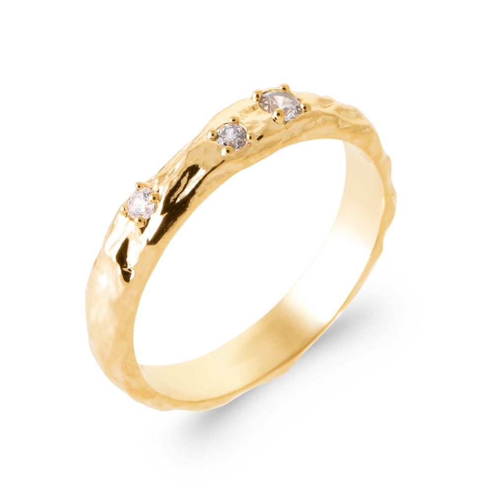 Bague argent doré, zircons incolores - ELISABETH-OR-54 - Mamari