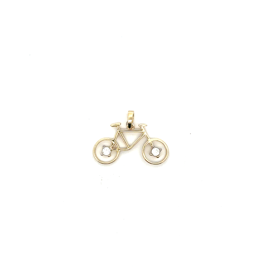 Pendentif vélo, or jaune 10 carats, zircons incolores - POZ-1484-J - Exclusivités