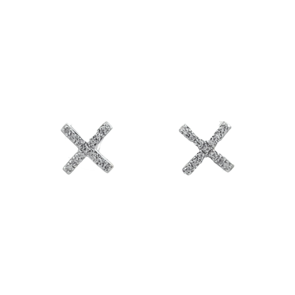 Boucles d'oreilles fixes croix or blanc et diamants - DD3176 - Corona