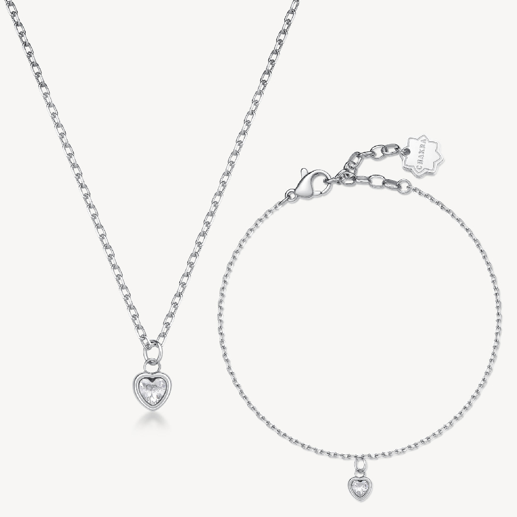Collier cœur acier inoxydable et cristaux