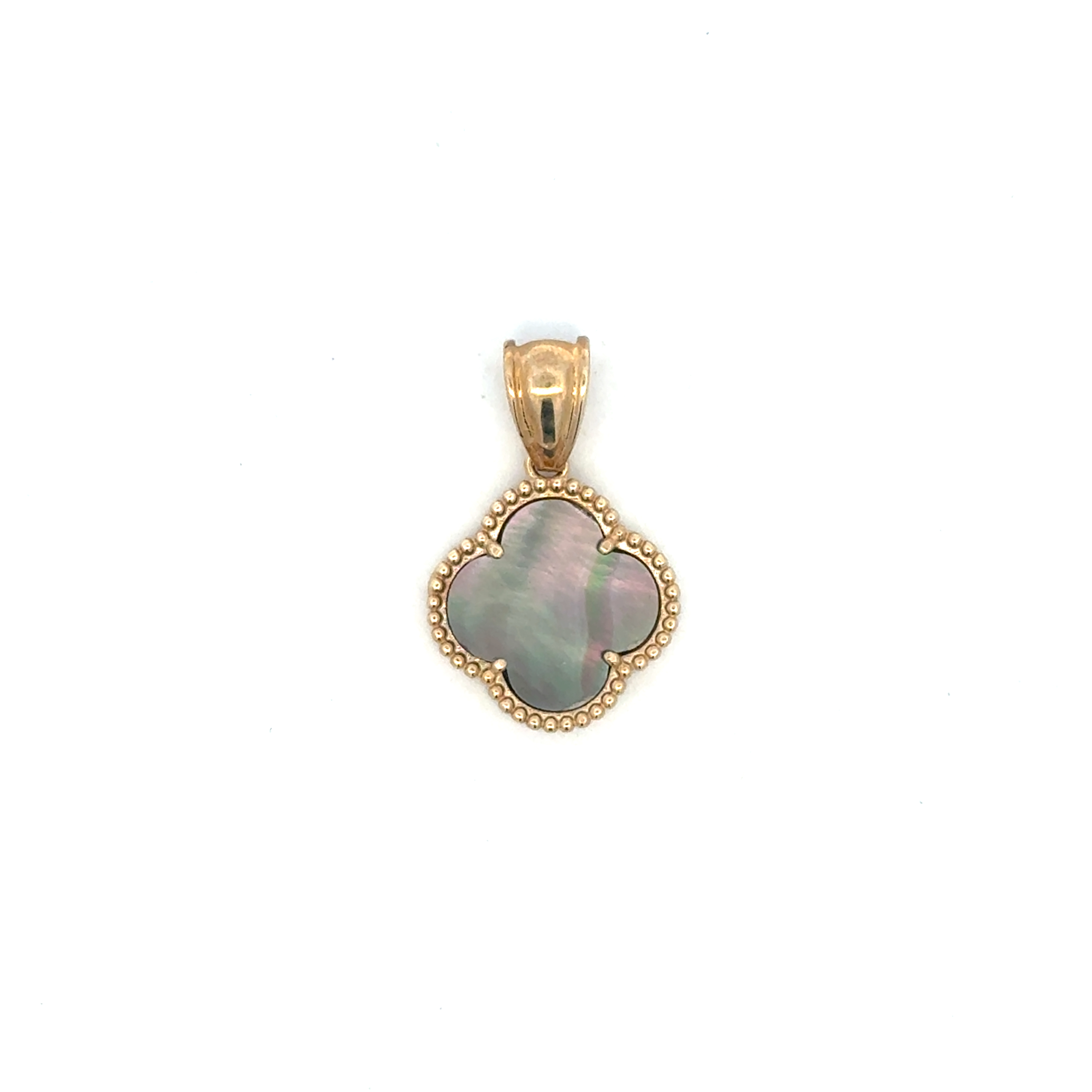 Pendentif de style Van Cleef, or jaune 10 carats, nacre de perle noir