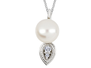 Pendentif or blanc, perle, 2 pts dia tot certificat - FIG3052PWH - Beverly Hills