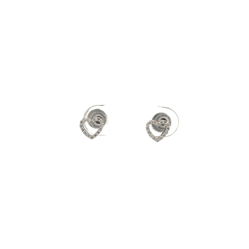 Boucles d'oreilles fixes coeurs, or blanc 14 carats, 10 points de diamant total - ER096991-114 - Zen