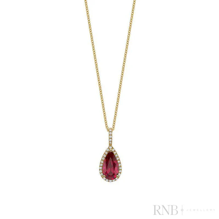 Pendentif or jaune 10 carats, rubis de laboratoire, 9 points de diamant total - 09-0410PYCRU - Rnb