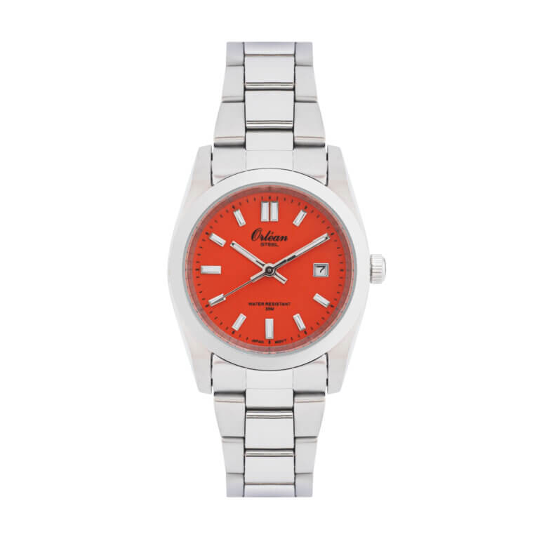 Montre acier inoxydable, fond orange - ME3411 - Orlean