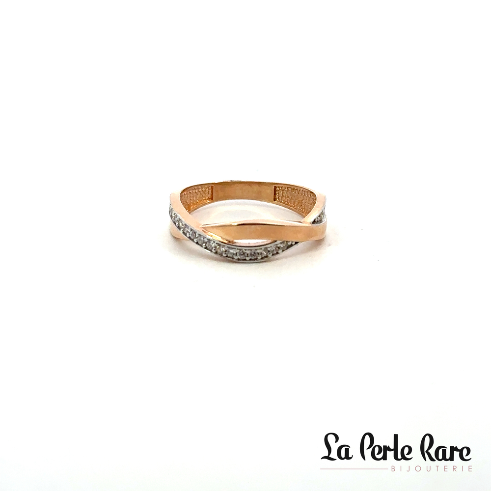 Bague or 2 tons (rose/blanc) 10 carats, zircons incolores - RDS01-2123-2TR - Exclusivités