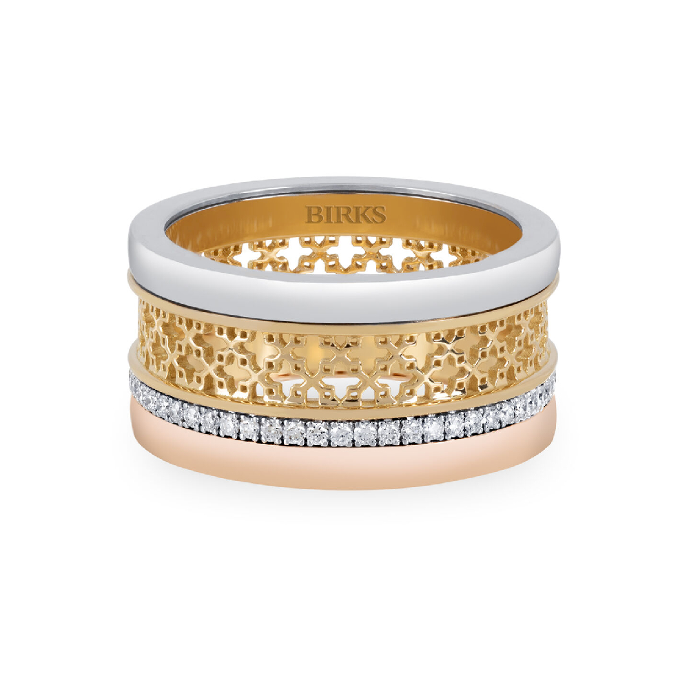 Bague Birks Dare to Dream, or 3 tons (jaune/blanc/rose) 18 carats, 29 points de diamants total - 450008481262 - Birks