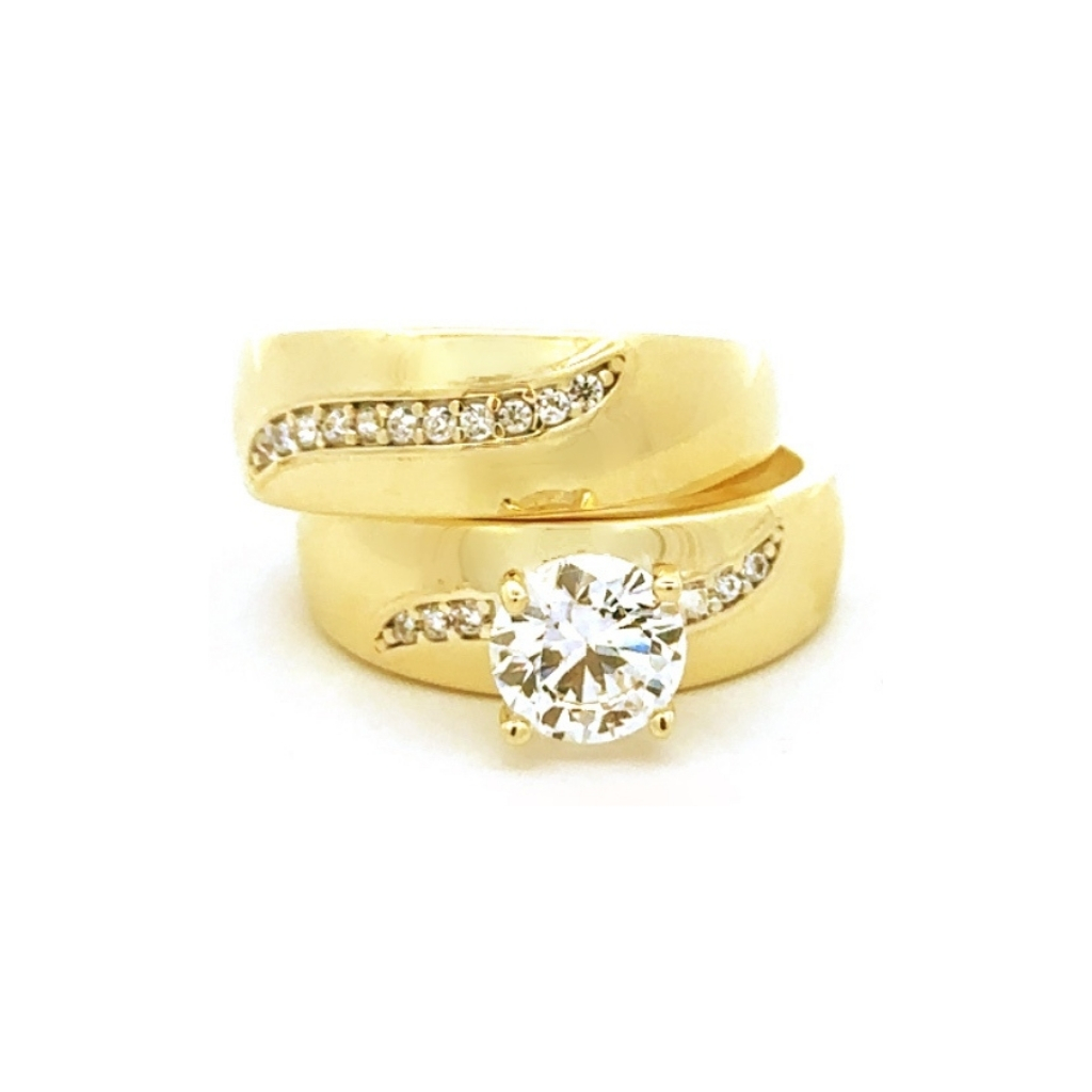 Ensemble d'alliances or jaune 10 carats, zircons incolores - RKL-5121-J-F - Exclusivités