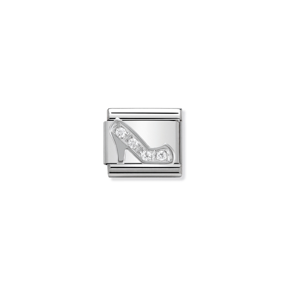 Maille classique chaussure à talon haut, acier inoxydable, argent, zircons incolores - 33030409 - NOMINATION