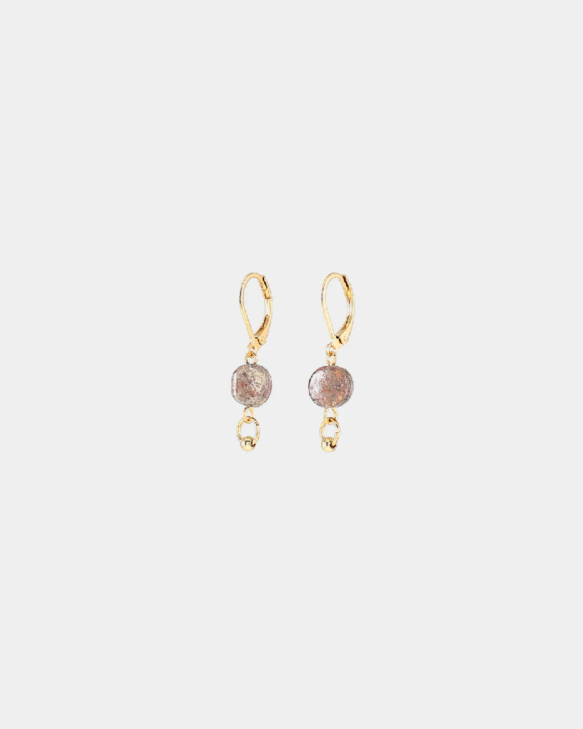 Boucles d'oreilles pendantes acier inoxydable doré, verre coloré - ARA-MOKAMOUSSE - Anne-marie Chagnon