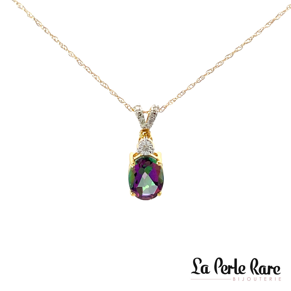 Pendentif or 2 tons (jaune/blanc), topaze mystique, 5 pts dia tot Pendentif or 2 tons (jaune/blanc), topaze mystique, 5 pts dia tot