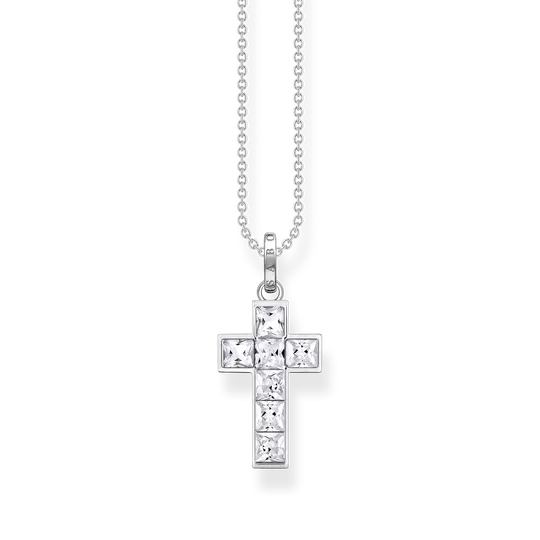 Pendentif croix, argent, zircons incolores