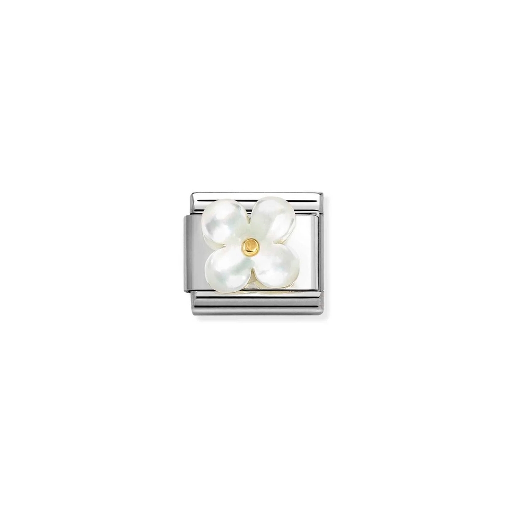 Maille classique fleur, acier inoxydable finition or rose 9 carats, nacre
