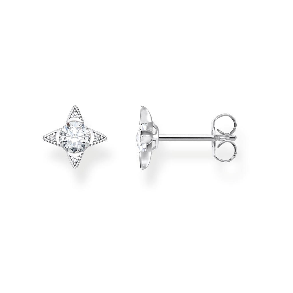 Boucles d'oreilles fixes argent, zircons incolores