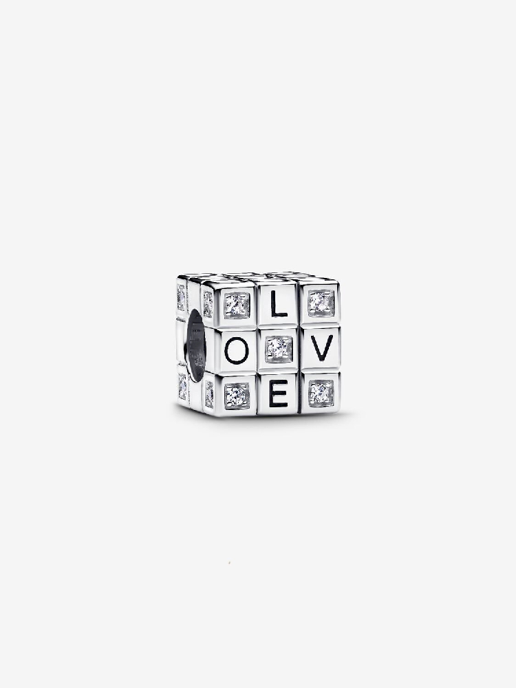 Bille cube de jeu mobile, argent, émail rouge et noir, zircons incolores - 793672C01 - Pandora