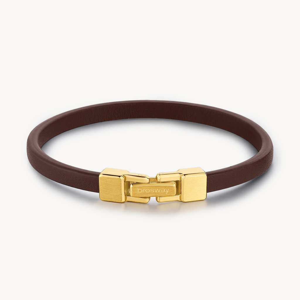 Bracelet cuir brun, acier inoxydable finition doré - BIK136A - Brosway Italia