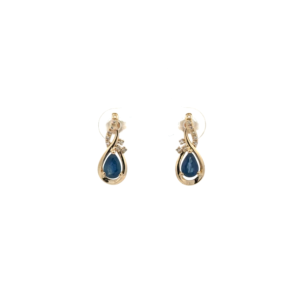 Boucles d'oreilles fixes or jaune 10 carats, saphirs, 8 points de diamant total