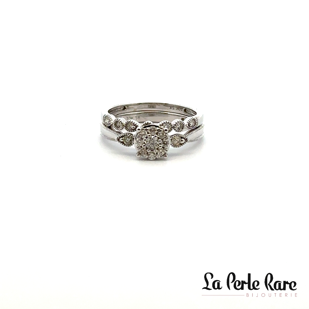 Ensemble d'alliances or blanc 10 carats, 33 points de diamants total - SKR43236-33 - Sk Diamonds