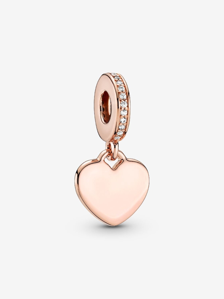 Bille coeur à graver, métal unique plaqué d'or rose 14 carats, zircons incolores - 788761C01 - Pandora