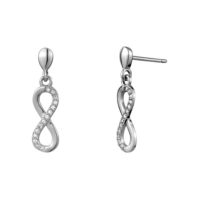 Boucles d'oreilles pendantes symboles de l'infinis, argent, zircons incolores - E4284 - Création Gl