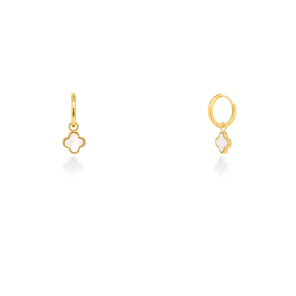 Anneaux de type huggies de style Van Cleef, argent doré, nacre de perle - HUG-1151-WG - Exclusivités