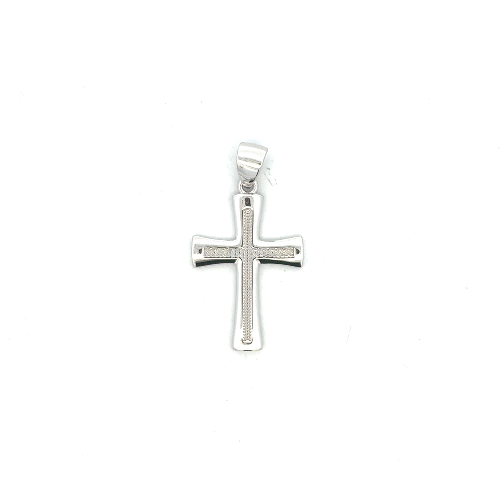 Pendentif croix texturée, argent rhodié