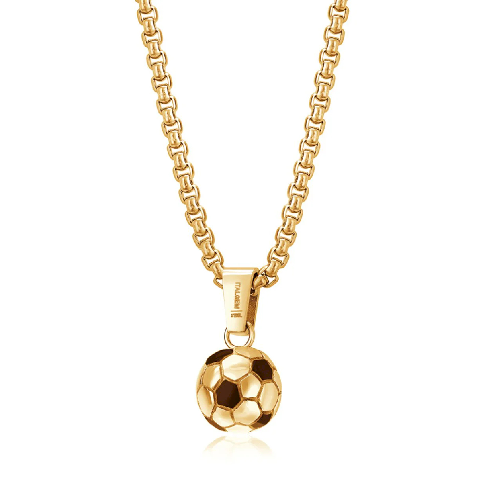 Pendentif ballon de soccer, acier inoxydable doré, émail noir - SP142 - Italgem Steel