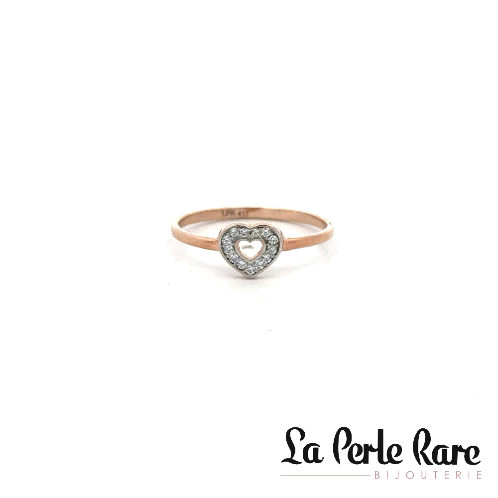 Bague coeur, or rose 10 carats, zircons incolores - MAS-282-R-BG - Exclusivités