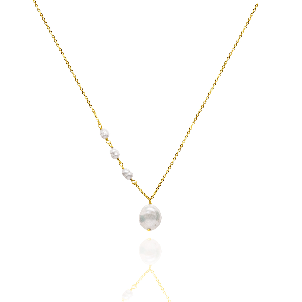 Collier argent finition or jaune, perles - N-1598-G - Exclusivités
