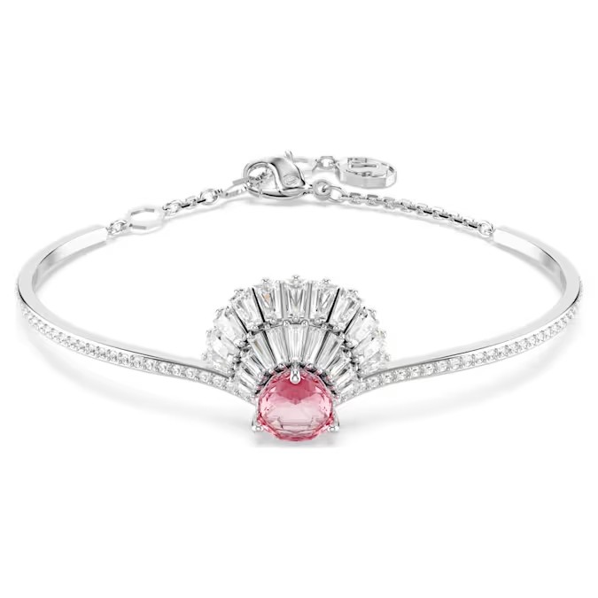Bracelet métal rhodié, cristaux blancs/rose