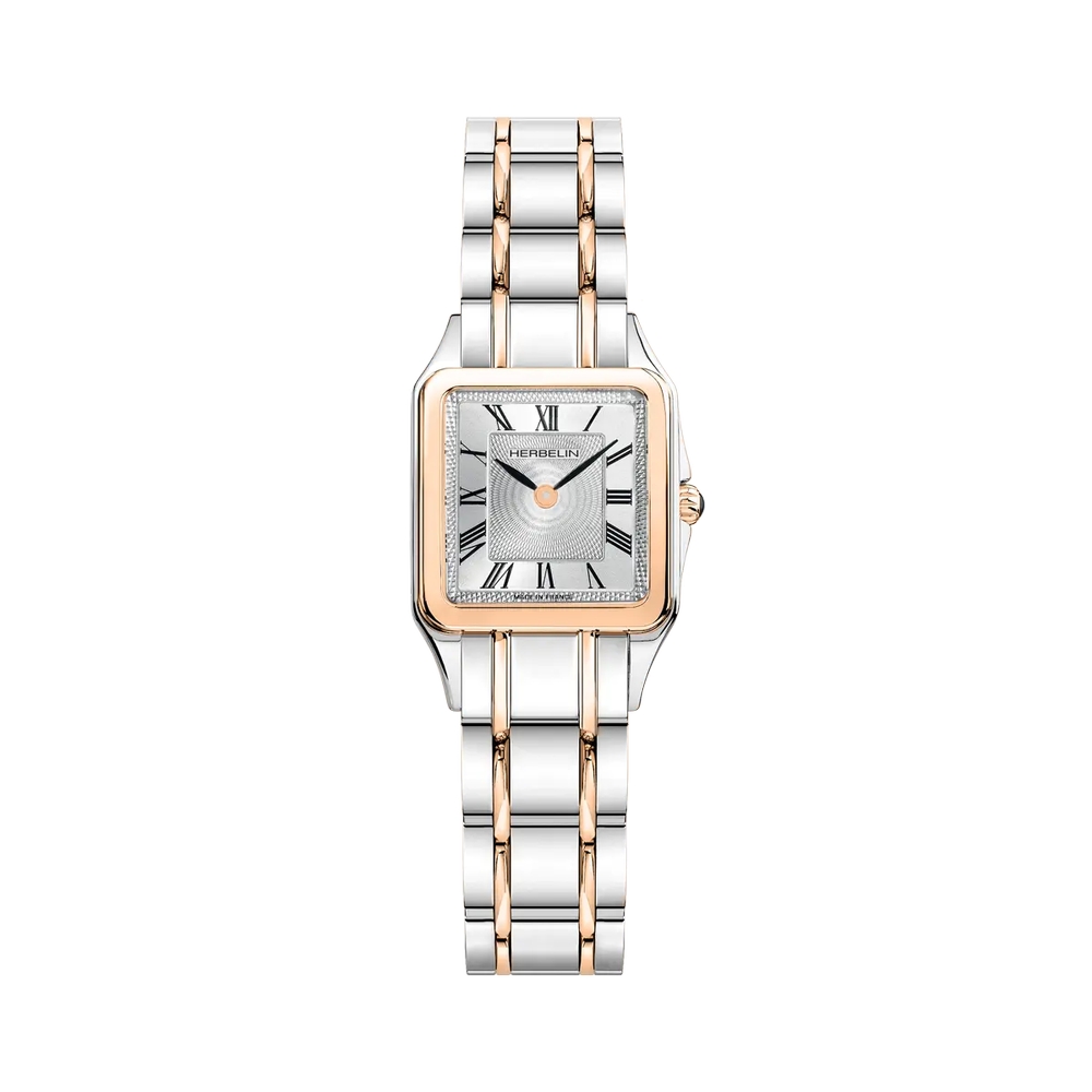 Montre carrée Luna, acier 2 tons (blanc et rose) - 17457BTR01 - Herbelin