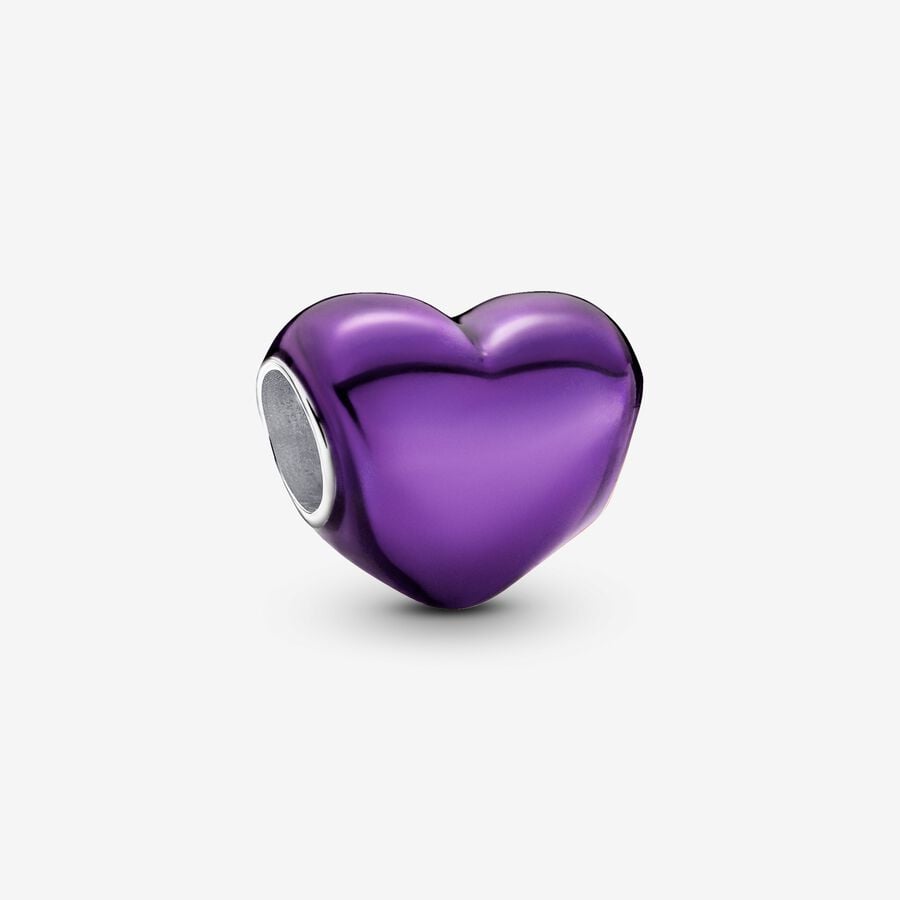 Bille coeur, argent, émail violet