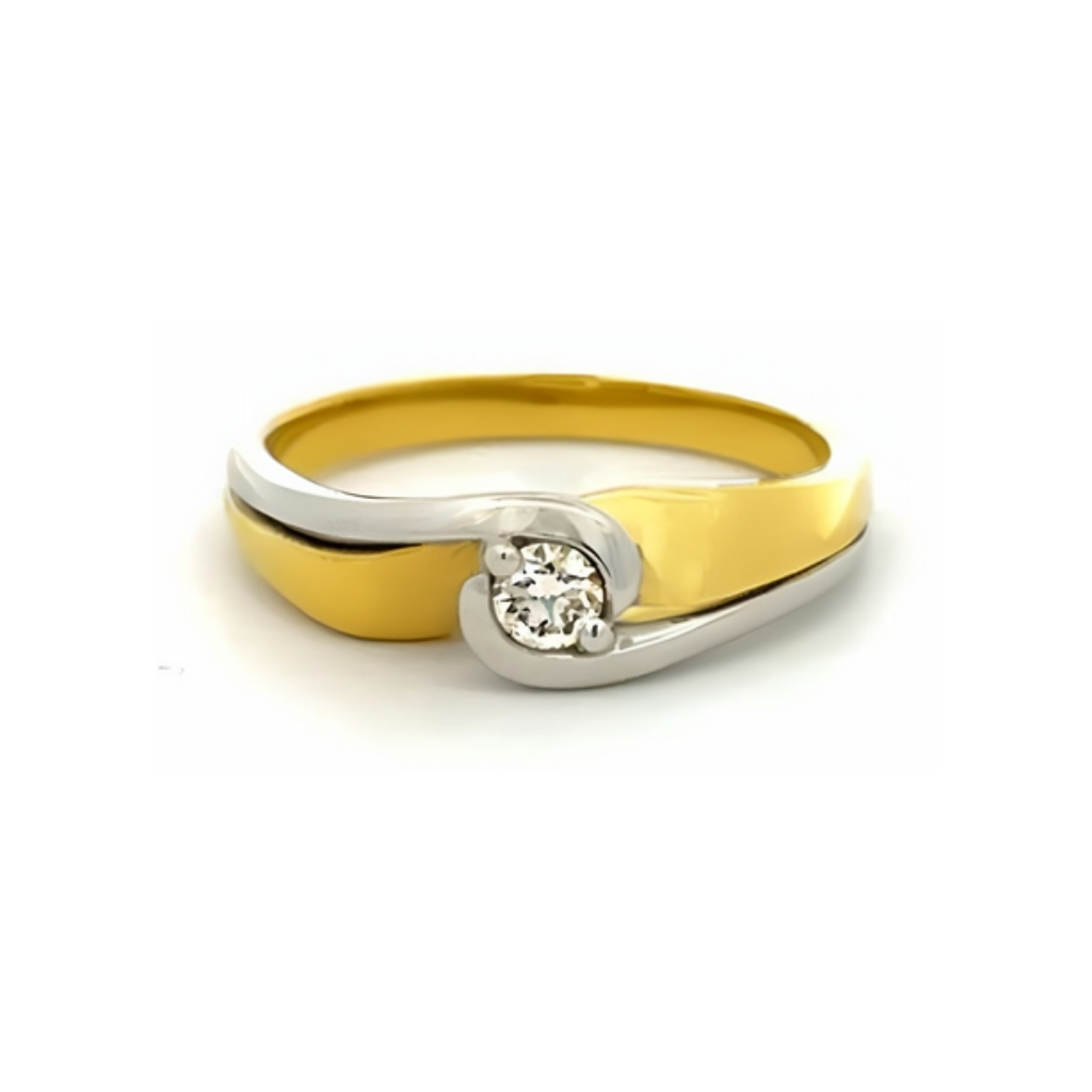 Bague or 2 tons (jaune/blanc) 10 carats, diamant de 13 points, SI/HI - H1252 - Exclusivités