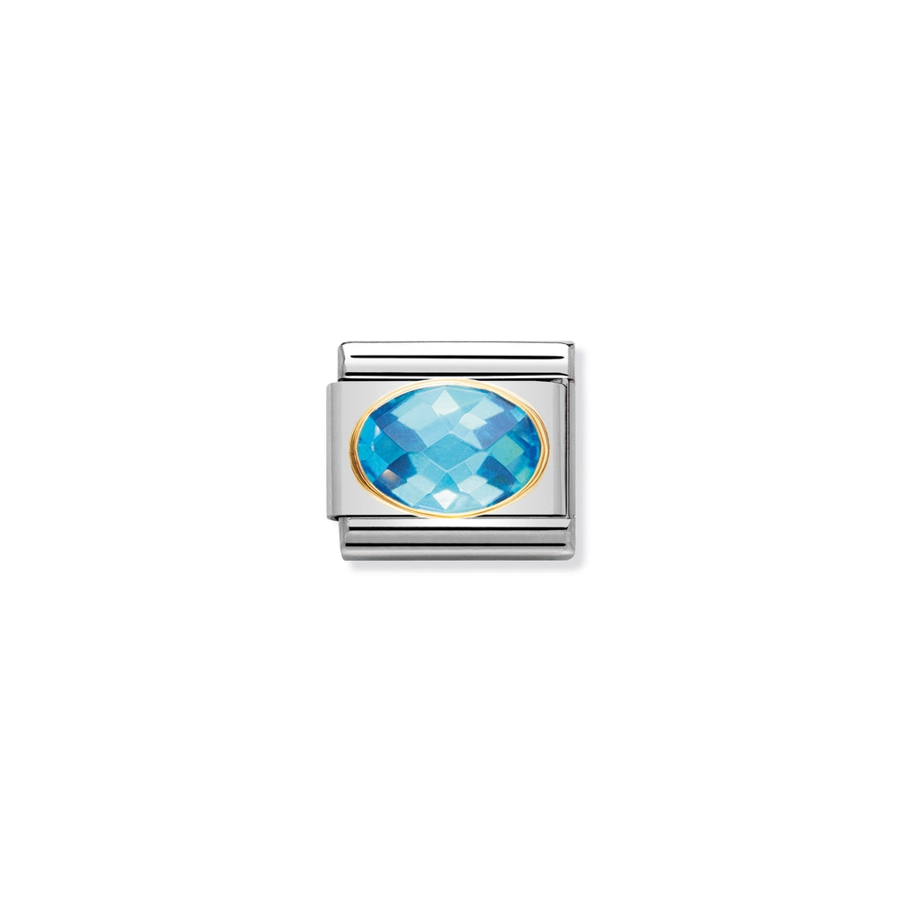 Maille classique acier inoxydable, finition or jaune 18 carats, zircon bleu - 030601006 - NOMINATION