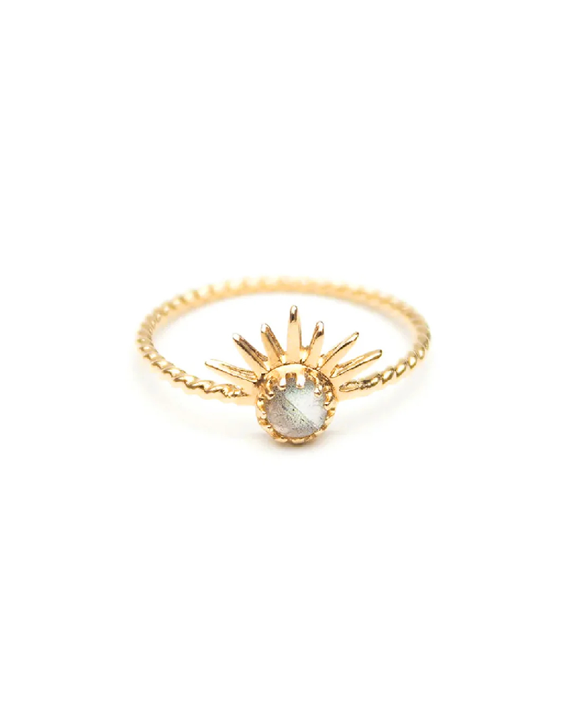 Bague demi-soleil en argent doré avec labradorite - SOLAR-G-6 - Welldunn