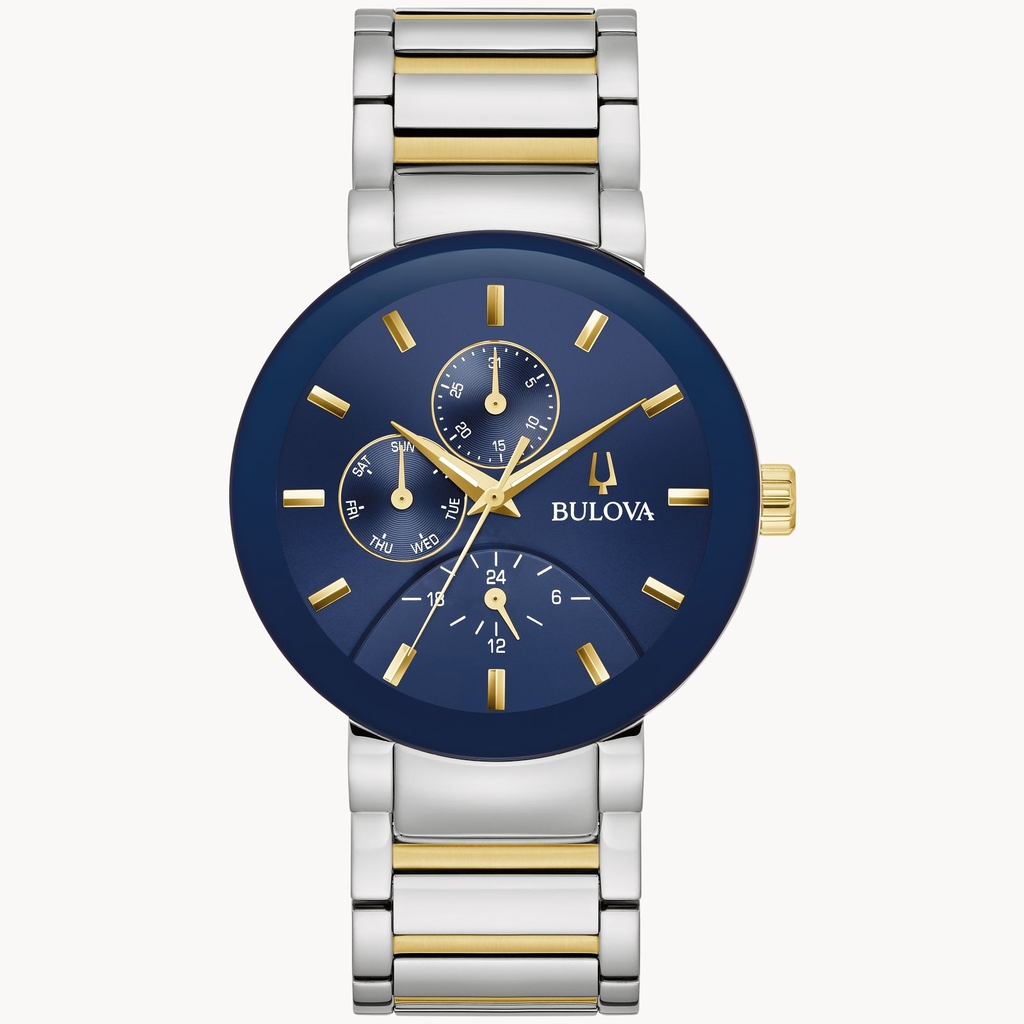 Montre acier inoxydable 2 tons (blanc et jaune), fond bleu - 98C148 - Bulova