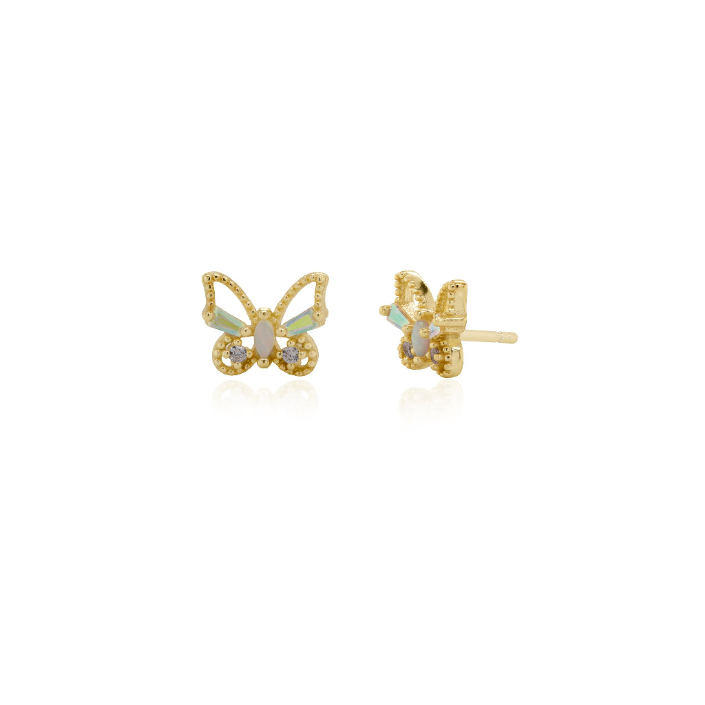 Boucles d'oreilles fixes papillons, argent finition or jaune, opales, zircons incolores - ST-1717 - Exclusivités