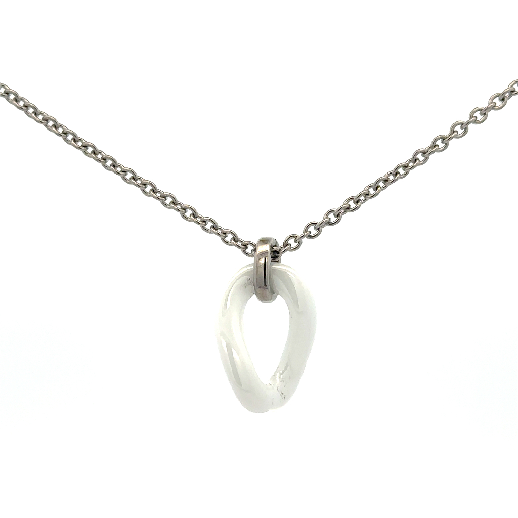 Pendentif acier inoxydable, céramique blanche - 170-N20242 - Steelx