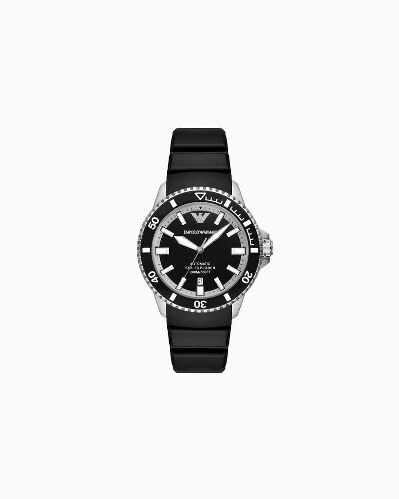 Montre de plongée automatique, silicone noir, acier inoxydable, fond noir - AR60078 - Emporio Armani