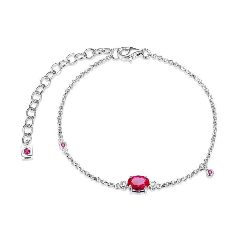 Bracelet argent rhodié, rubis synthétique