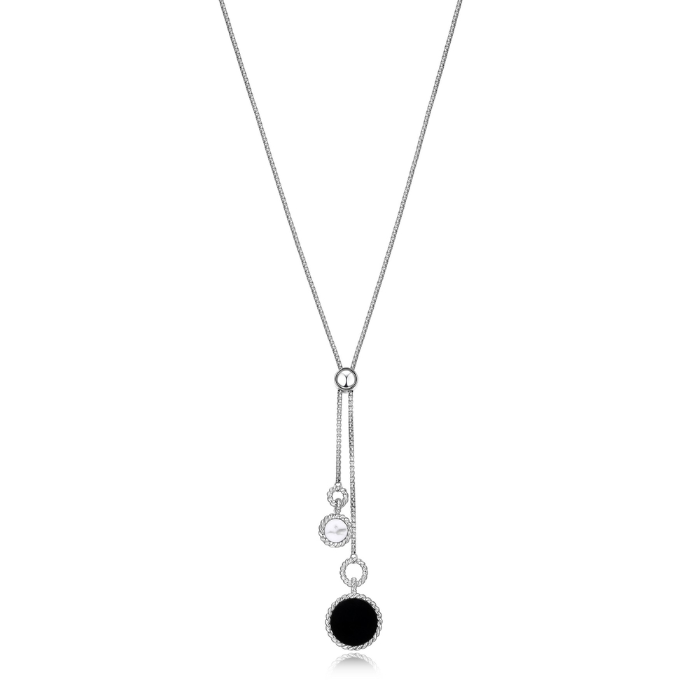 Collier argent rhodié, agate noire, howlite - R0LBR927FL - Elle