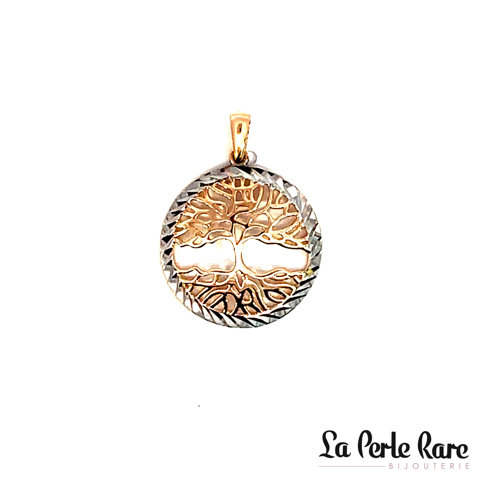 Pendentif arbre de vie, or 2 tons (rose/blanc) 10 carats - PAU-764-2TR - Exclusivités