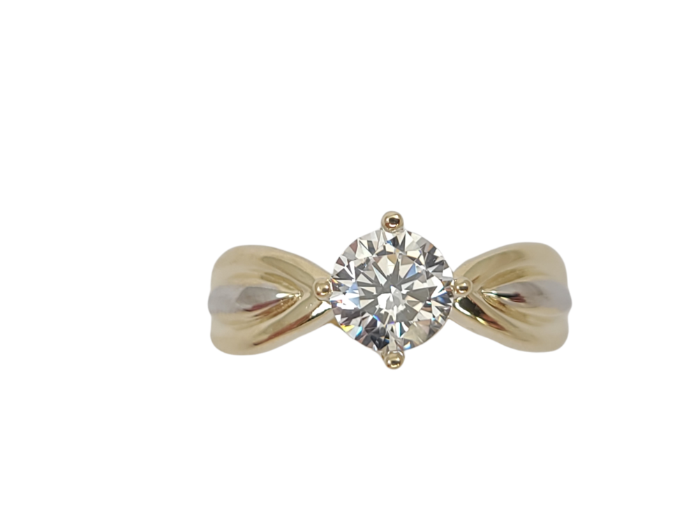 2 tones gold solitaire ring (yellow/white), zirconia - ROZ-660-2T - Exclusivity