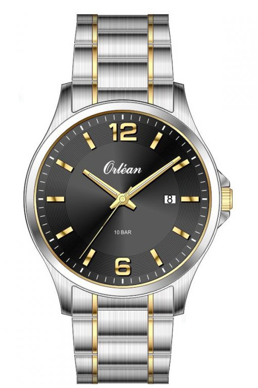 Montre acier inoxydable 2 tons (blanc et jaune), fond noir - ME3665 - Orlean