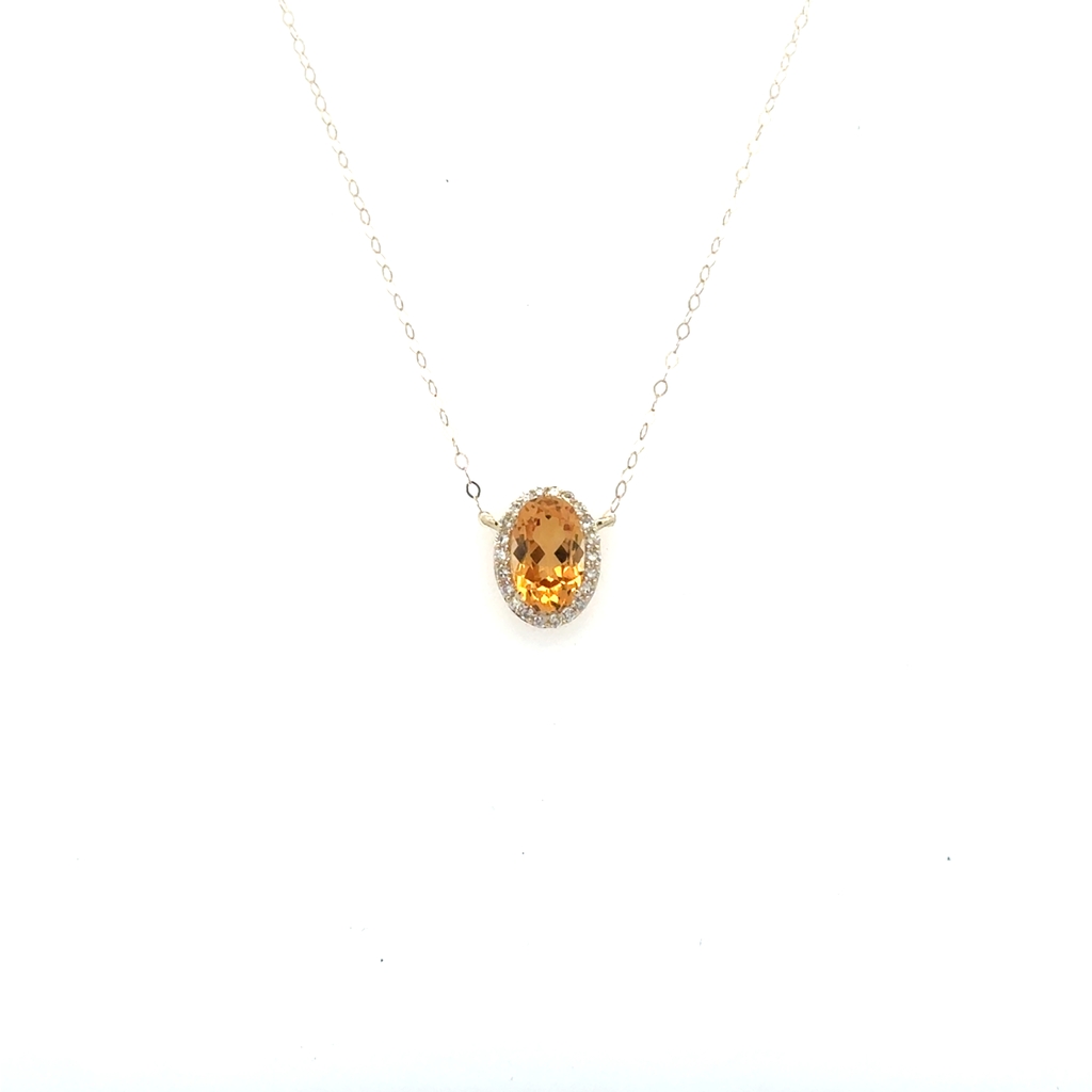 Collier or jaune 10 carats, citrine, 15 points de diamant total